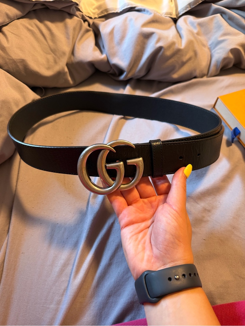 Gucci Black Leather Belt with Silver Double G Buckle